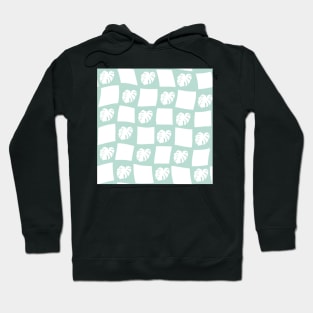Large Monstera Deliciosa Leaf Checker Board - pastel teal green Hoodie